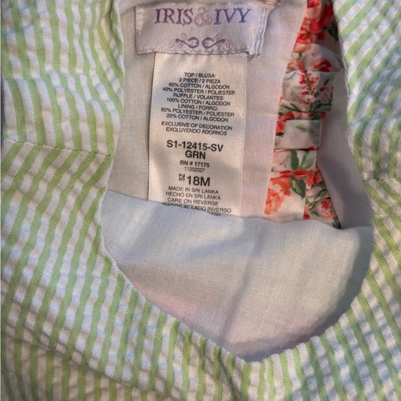 Iris & Ivy Seersucker Check Shorts Set with Floral Smocking and Trim - Picture 3 of 7